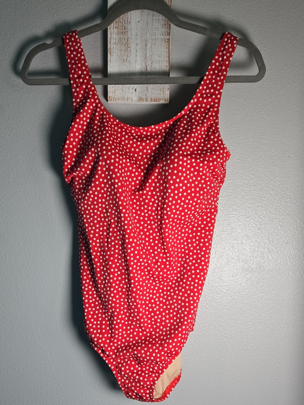 Lands' End Red with White Polka Dot Womens One-Piece Bodysuit